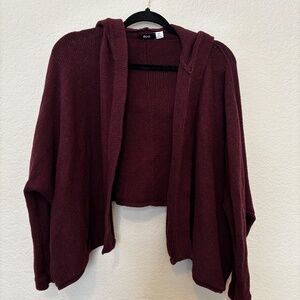 BDG Maroon Hooded Open Cardigan